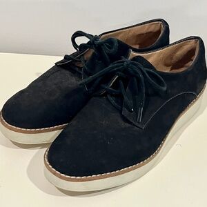 Softwalk Willis Womens Black Leather Oxford Flats Shoes - Size 7